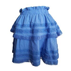 The Shirt By Rochelle Behrens Skirt Medium Blue Ruffle Embroidered Lined Boho